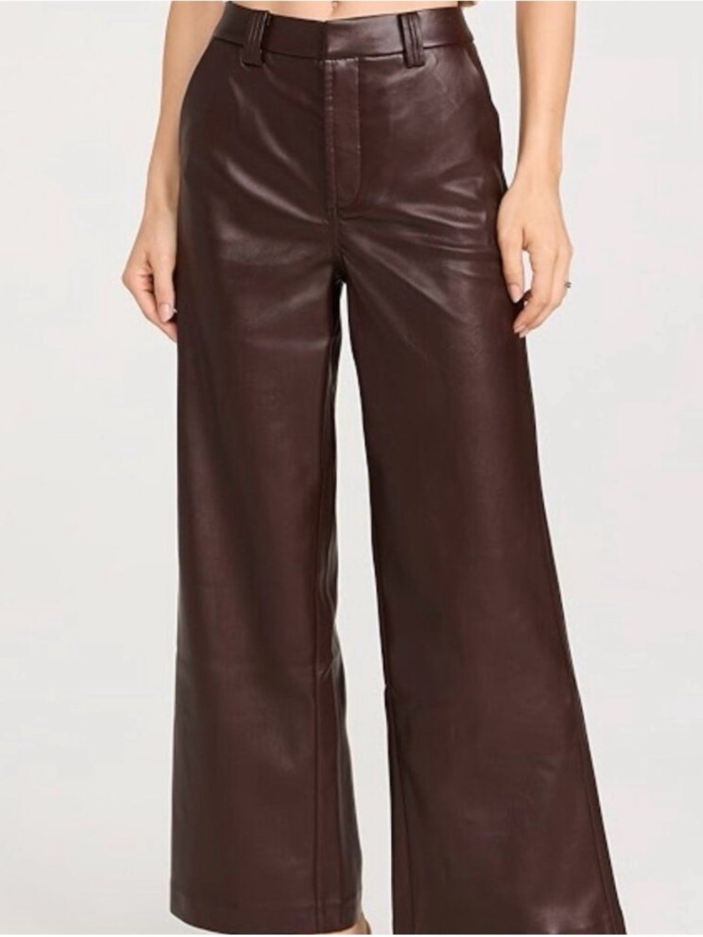 Joe's Jeans Women's Dark faux Brown Leather Pants The Mia High Rise Wide Leg 32